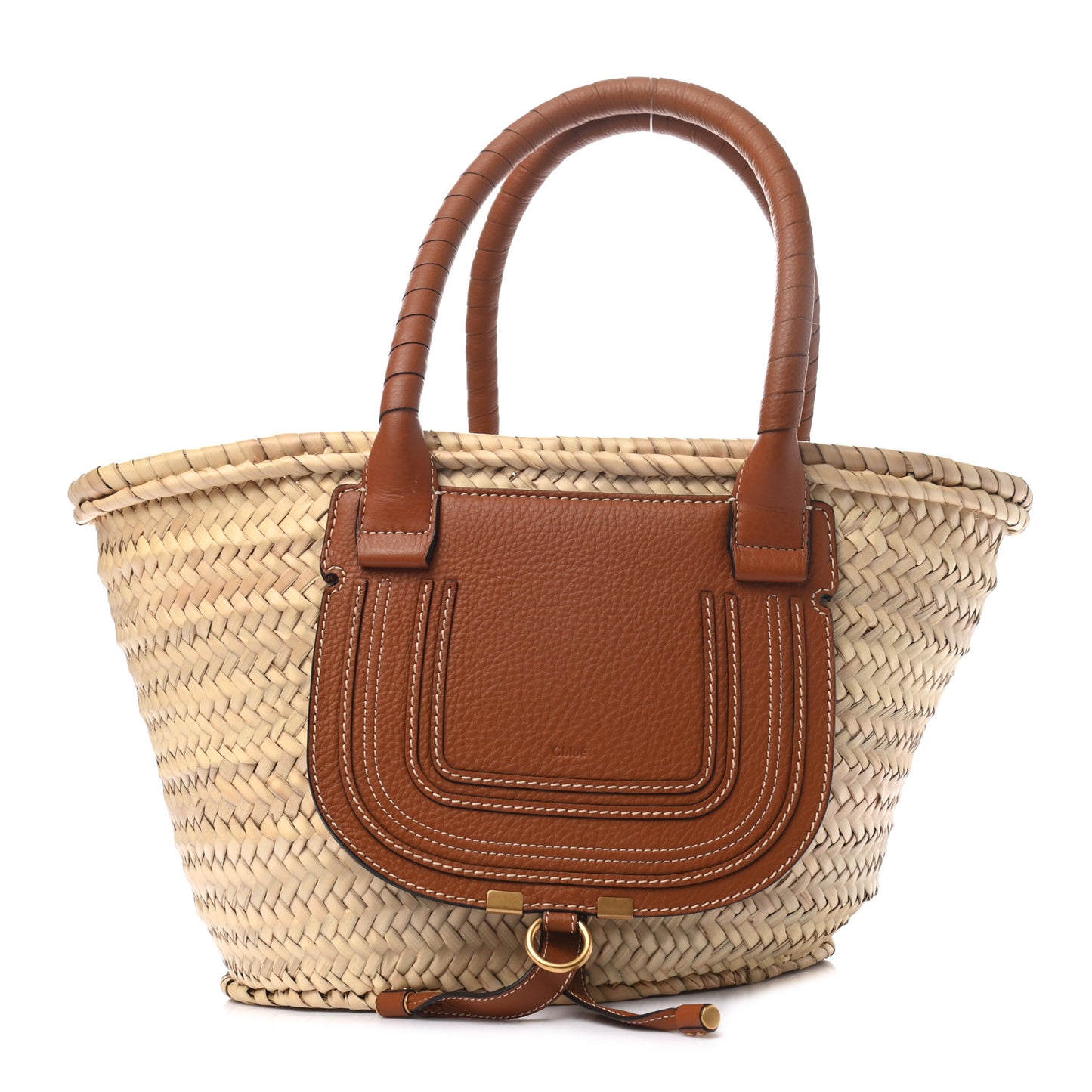 Raffia Small Grain Calfskin Medium Marcie Basket Tan