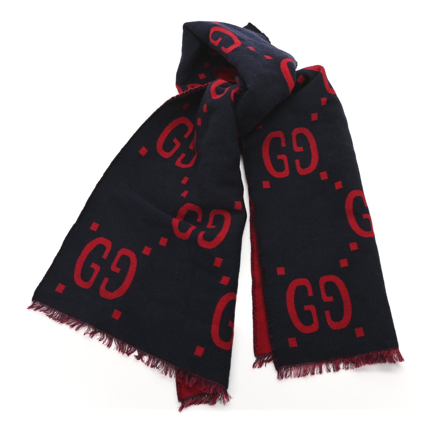 Wool Silk Monogram Jumbo GG Freedom Scarf Midnight Blue Red