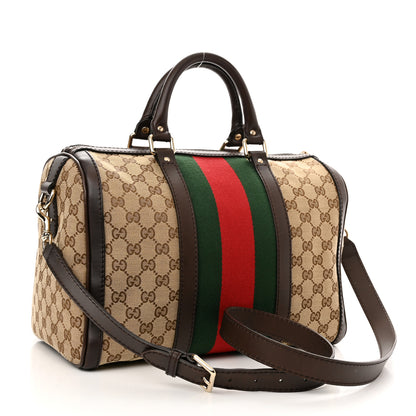 Gucci Monogram Selleria Calfskin Vintage Web Medium Boston Beige Ebony Cocoa 2 of 10