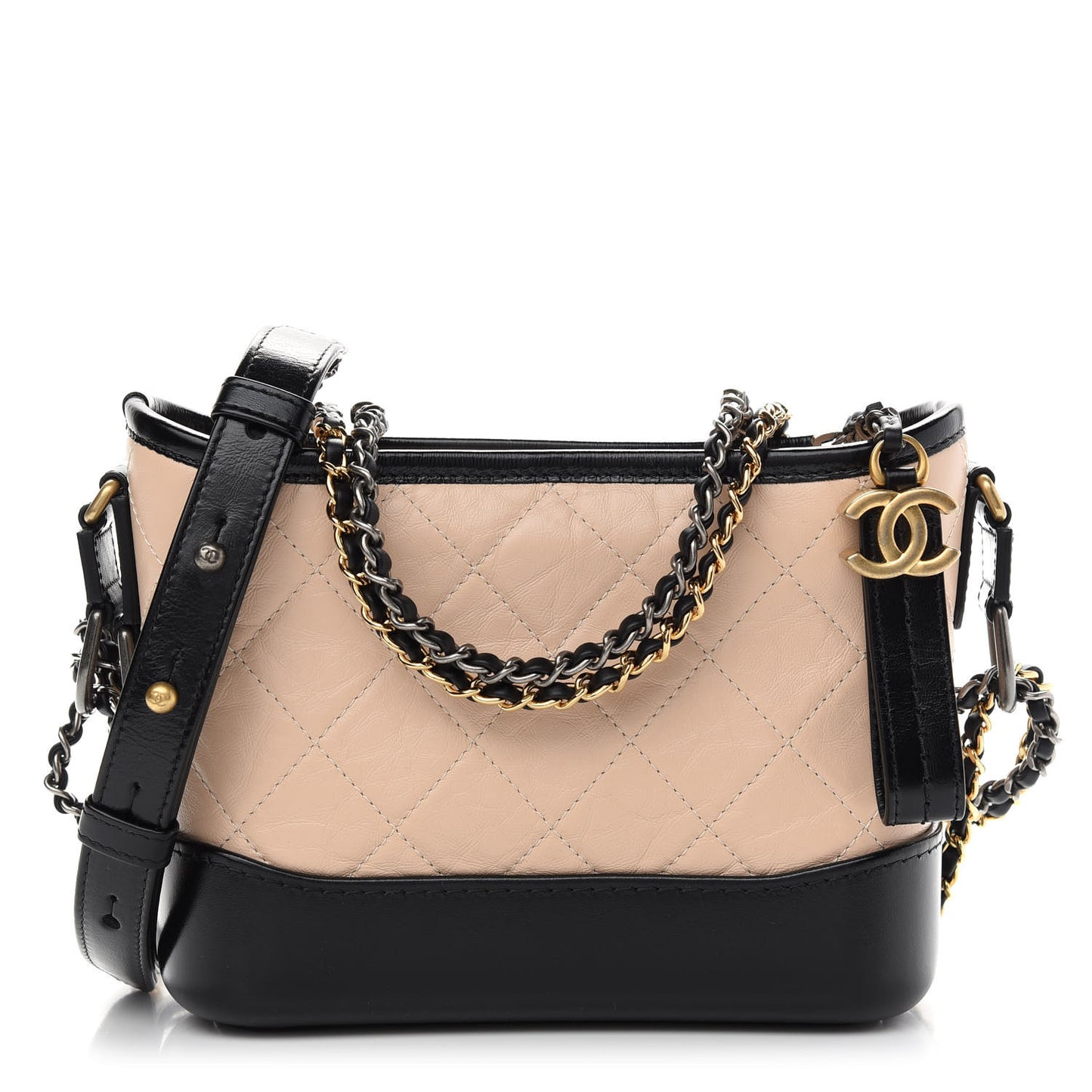Aged Calfskin Quilted Small Gabrielle Hobo Beige Black