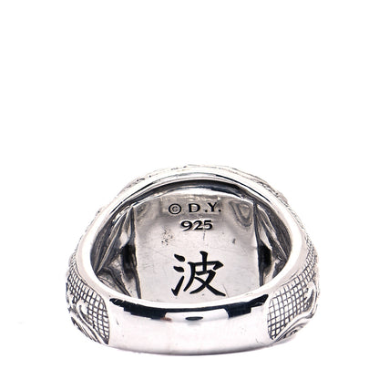 David Yurman Sterling Silver Black Diamond Waves Signet Ring 57 8 3 of 5