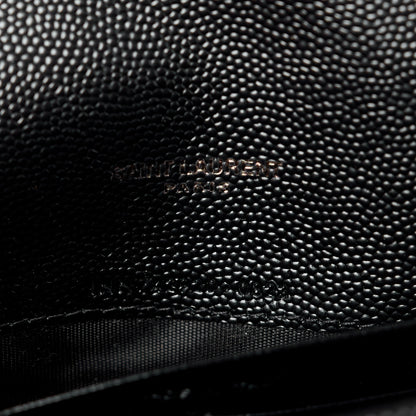 Saint Laurent Grain De Poudre Matelasse Chevron Monogram Monochrome Envelope Chain Wallet Black 6 of 9