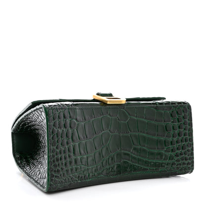 Balenciaga Shiny Calfskin Crocodile Embossed Small Hourglass Top Handle Bag Forest Green 4 of 11