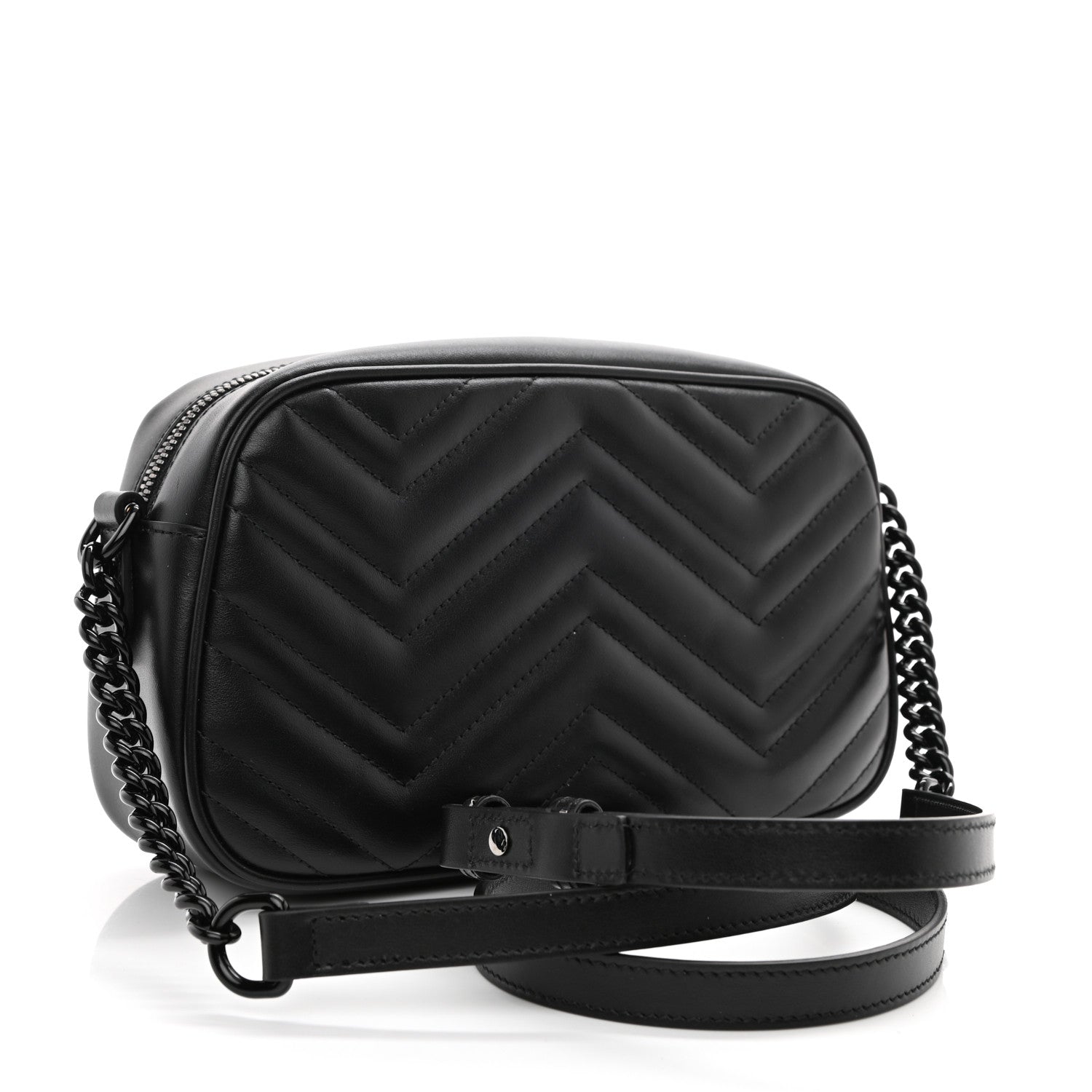 Gucci Calfskin Matelasse Monochrome Small GG Marmont Chain Shoulder Bag Black 3 of 14