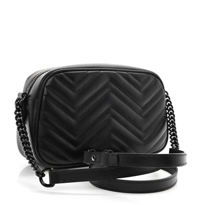Gucci Calfskin Matelasse Monochrome Small GG Marmont Chain Shoulder Bag Black 3 of 14