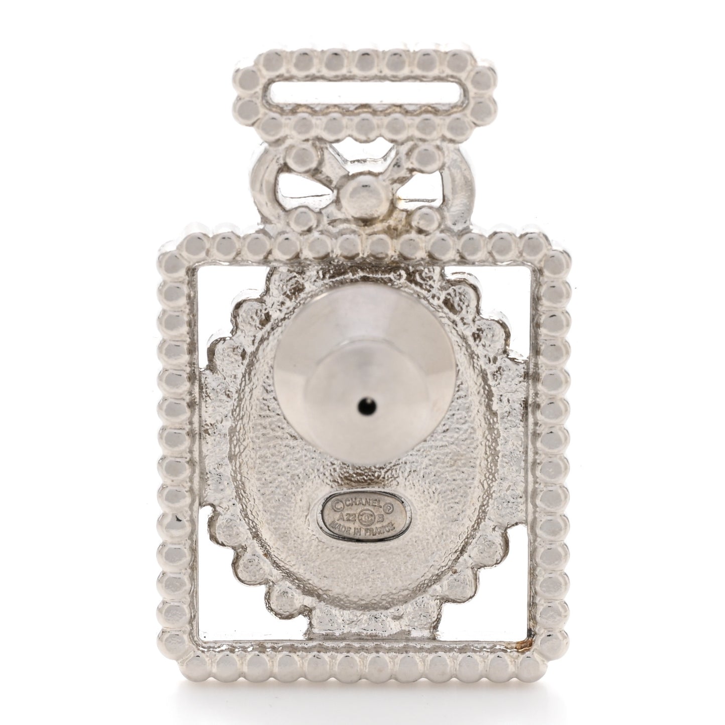 Crystal CC Perfume Bottle Brooch Black Silver