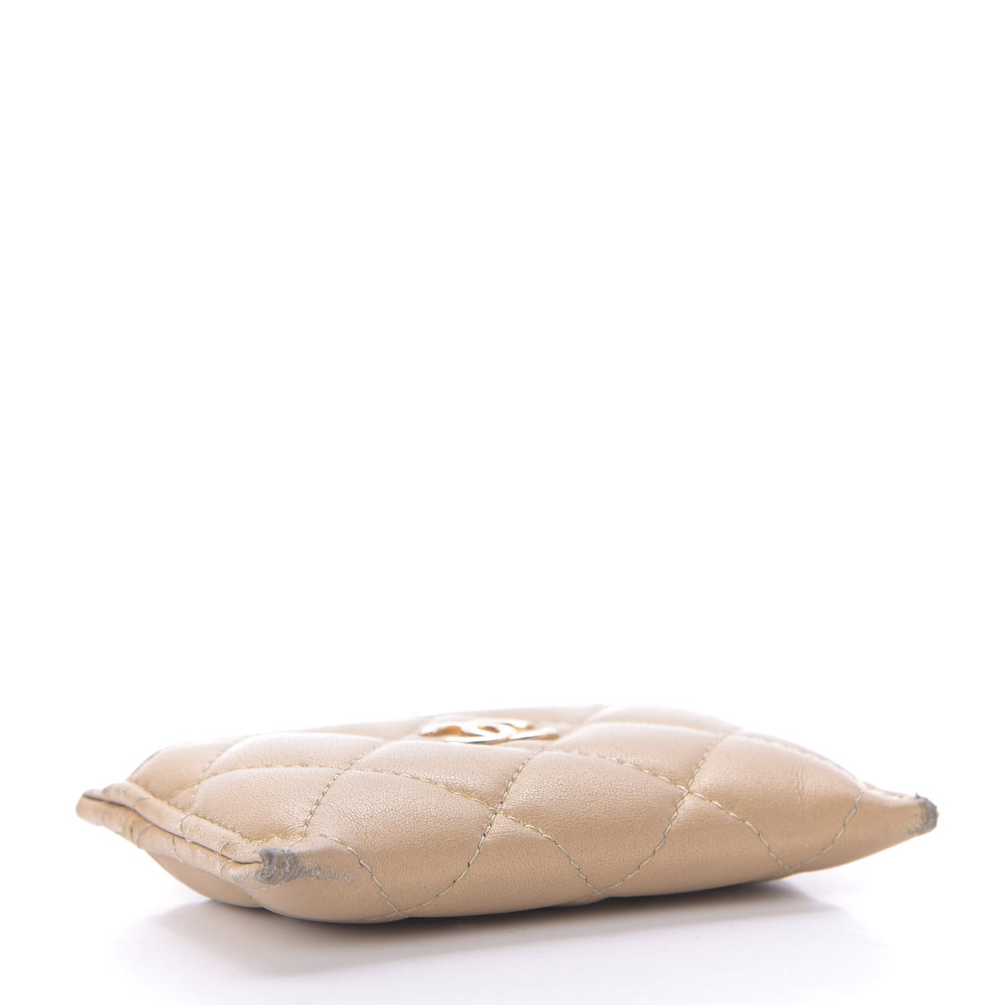 Metallic Lambskin Quilted Card Holder Beige