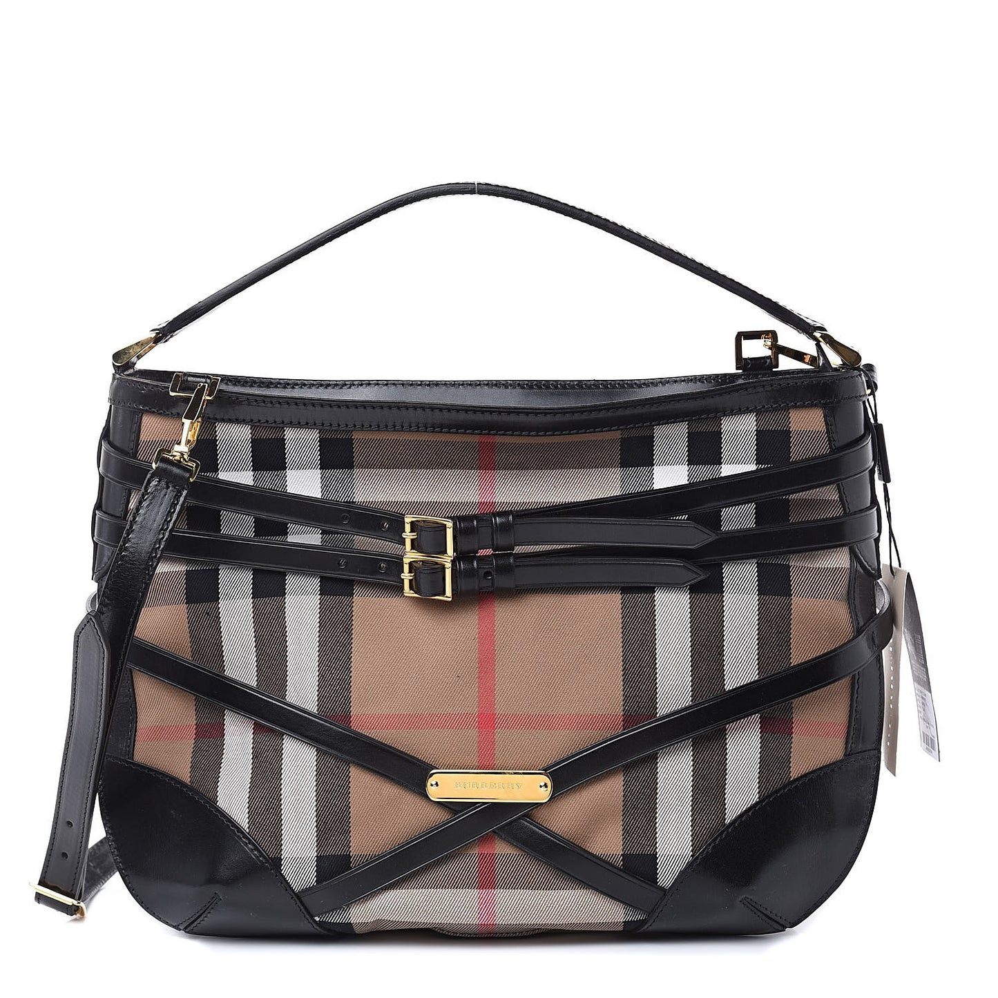House Check Bridle Calfskin Small Dutton Hobo Black