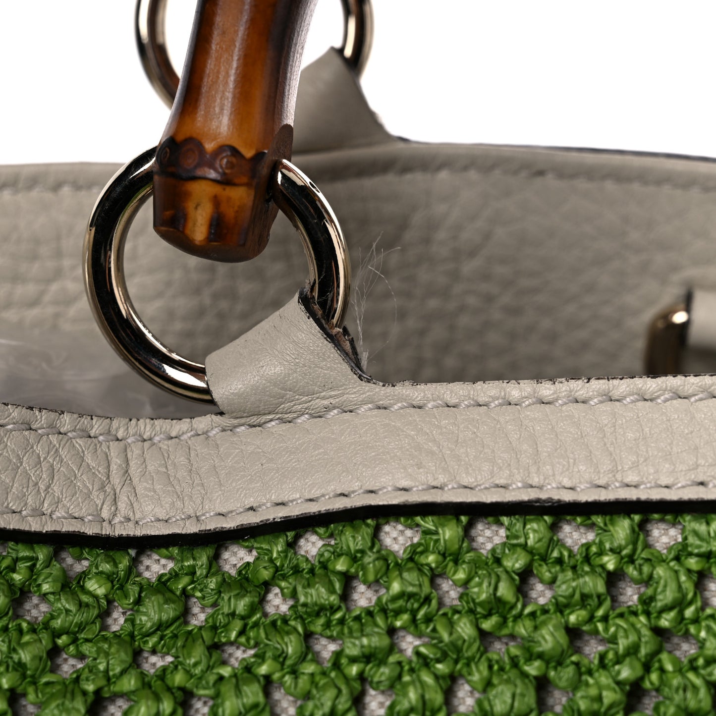 Straw Calfskin Bamboo Shopper Tote Green