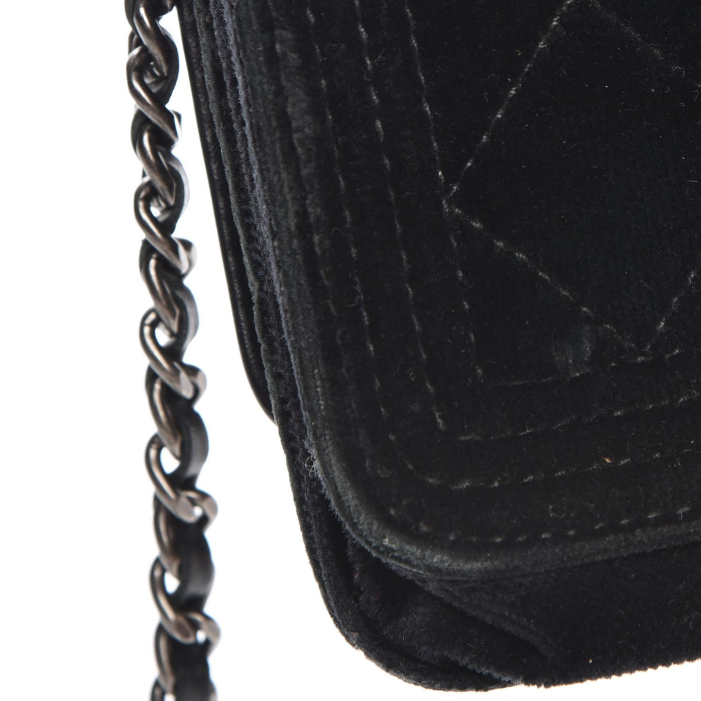 Velvet Quilted Boy Wallet On Chain WOC Black