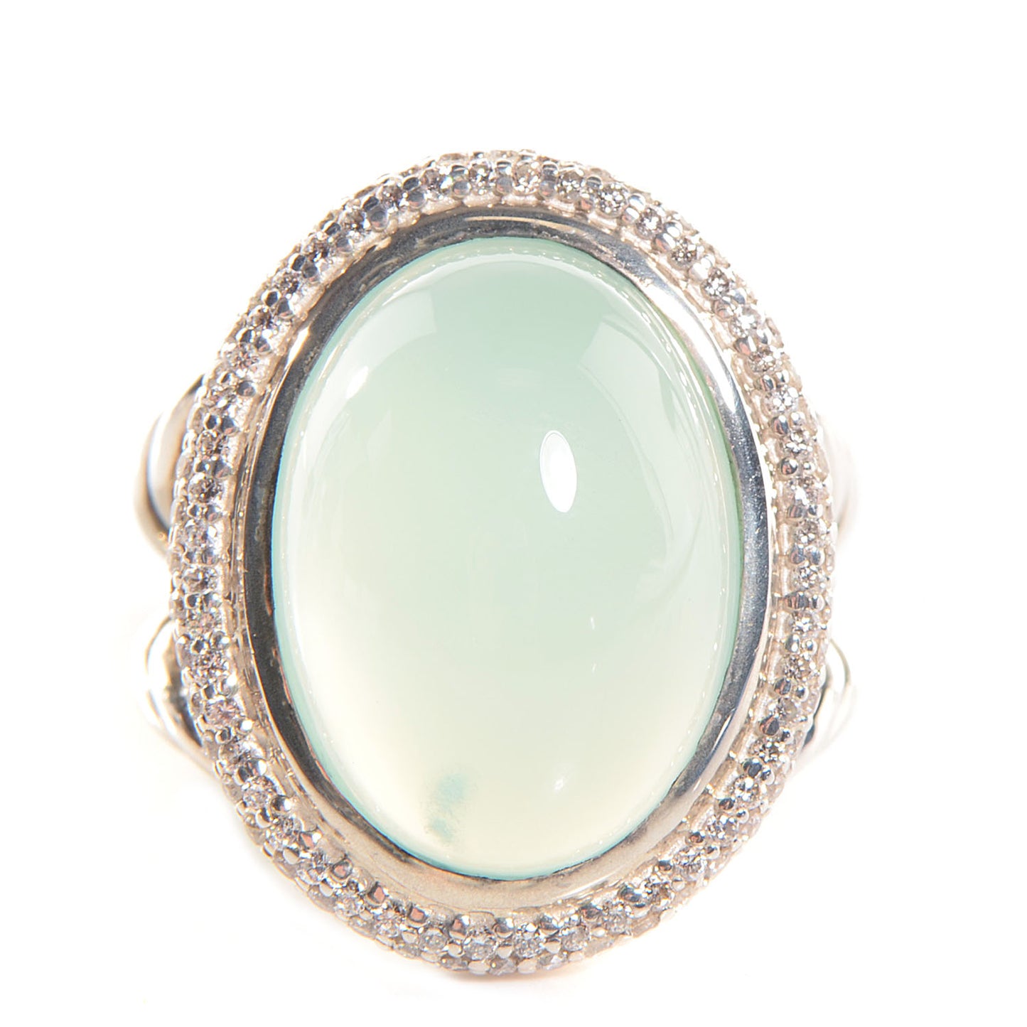 Sterling Silver Diamond Aqua Chalcedony Signature Oval Ring 5.5