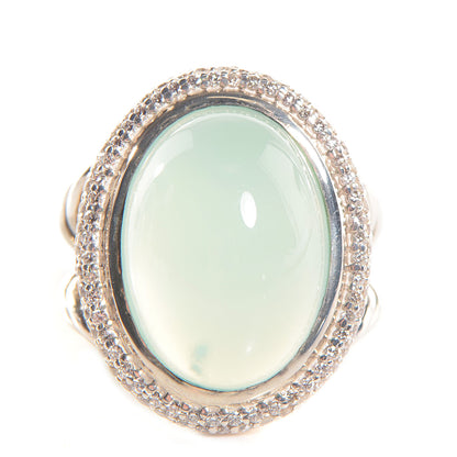 David Yurman Sterling Silver Diamond Aqua Chalcedony Signature Oval Ring 5.5 1 of 5