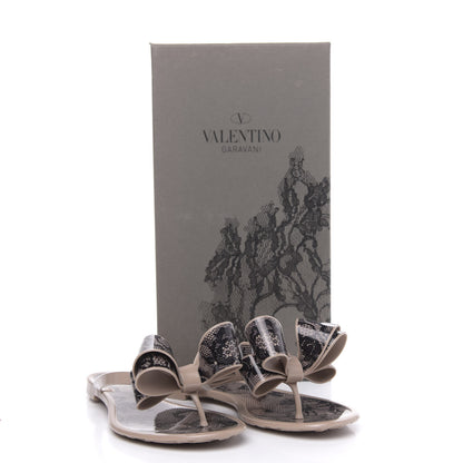 Valentino Garavani PVC Jelly Lace Print Bow Thong Sandals 36 Black Poudre 7 of 8