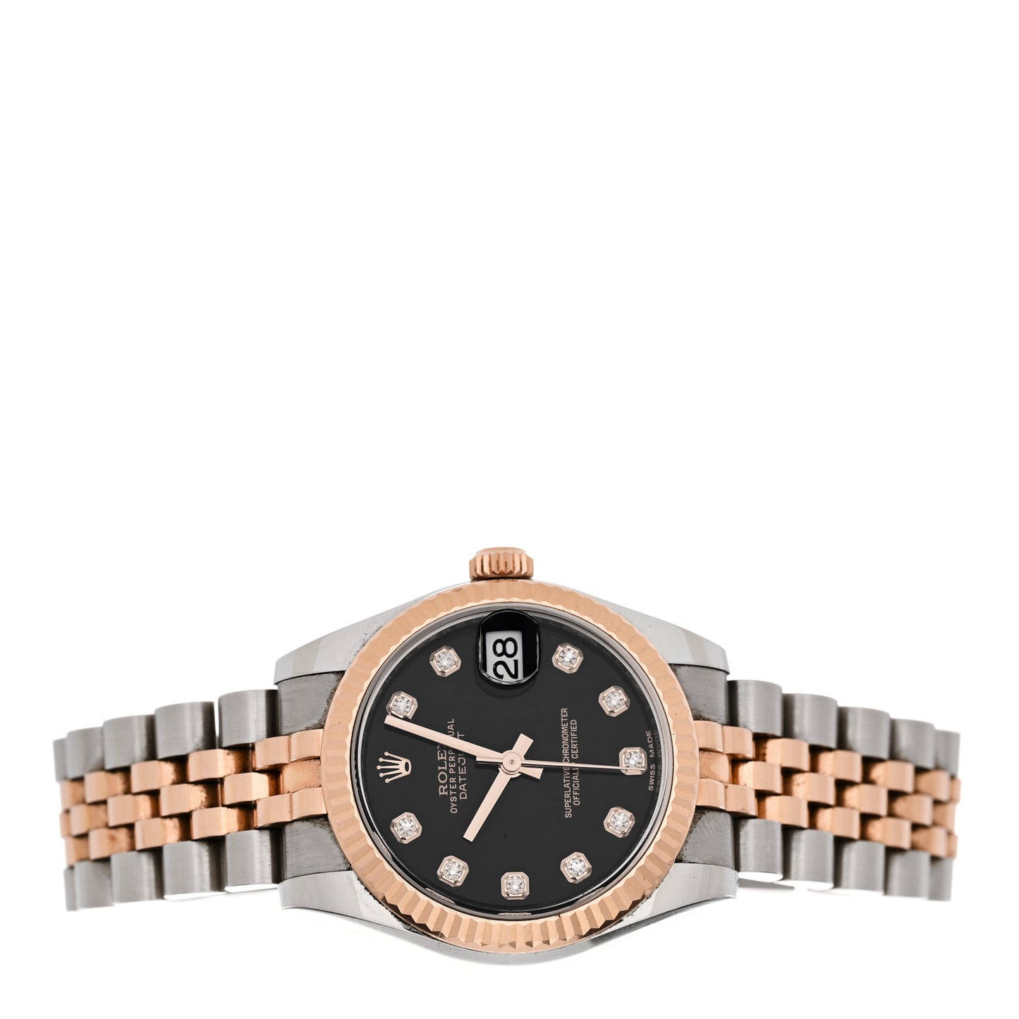 Stainless Steel 18K Everose Gold Diamond 31mm Oyster Perpetual Datejust Watch Black 178271