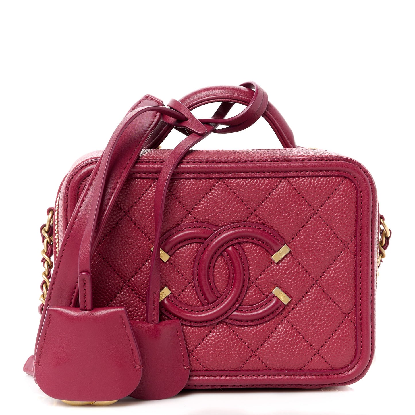 Caviar Quilted Small CC Filigree Vanity Case Burgundy
