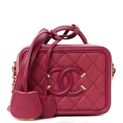 Chanel Caviar Quilted Small CC Filigree Vanity Case Burgundy 1 of 12