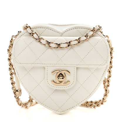 Chanel Lambskin Quilted CC In Love Heart Clutch With Chain White 1 of 9