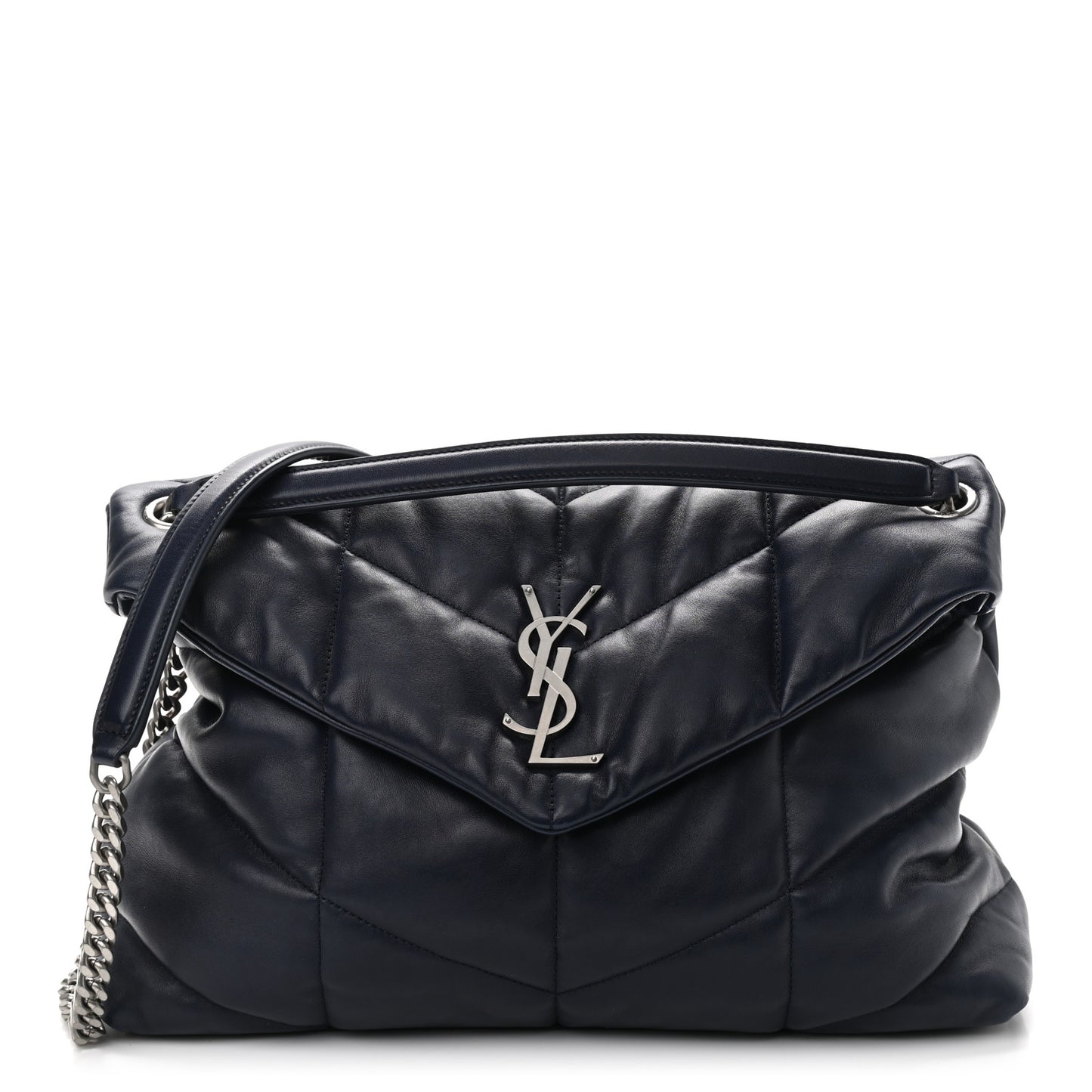 Lambskin Quilted Medium Loulou Puffer Monogram Chain Satchel Navy