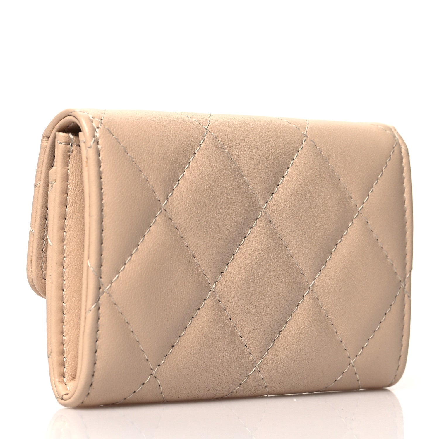 Chanel Lambskin Quilted Flap Card Holder Beige 3 of 12