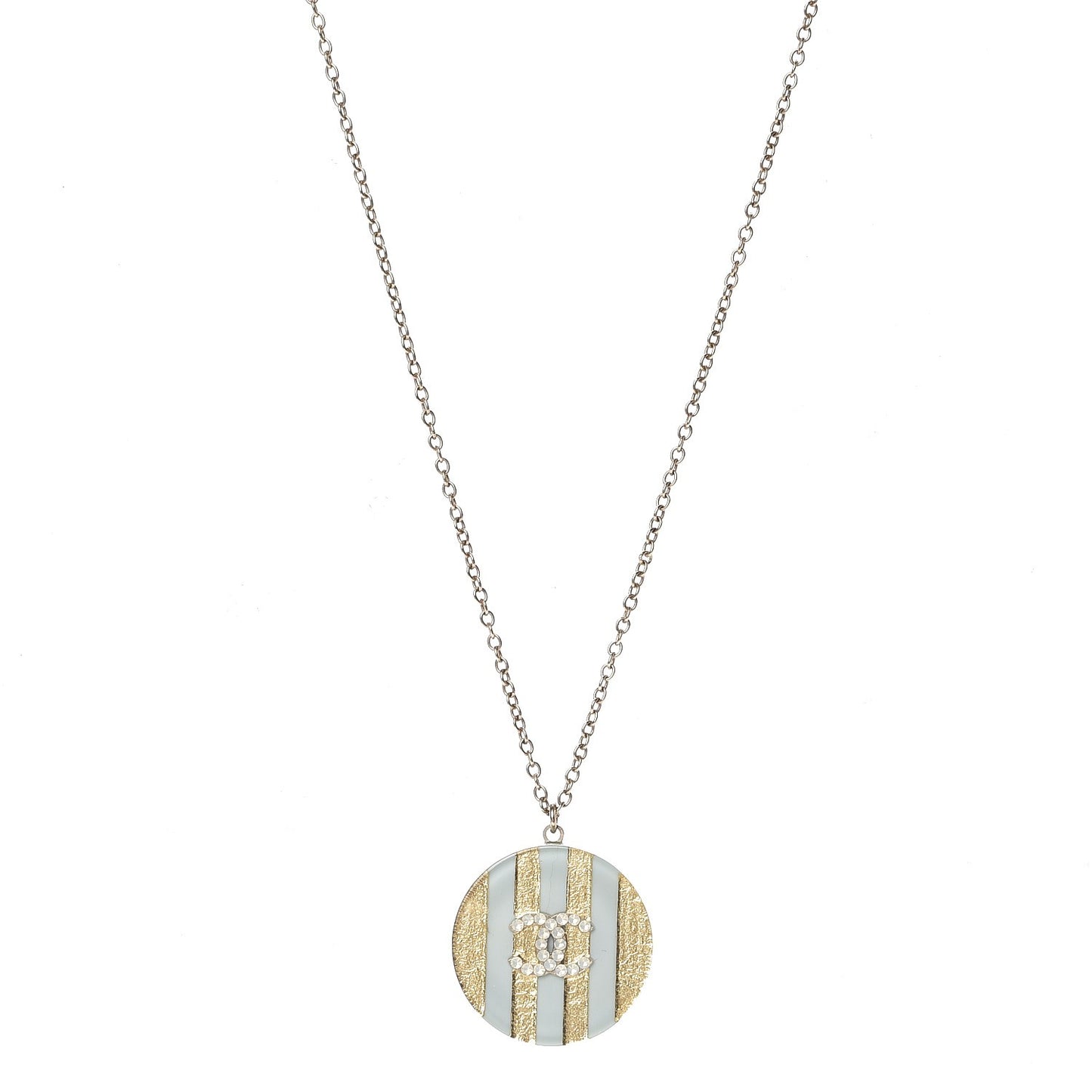 Enamel Striped CC Necklace Light Blue Gold