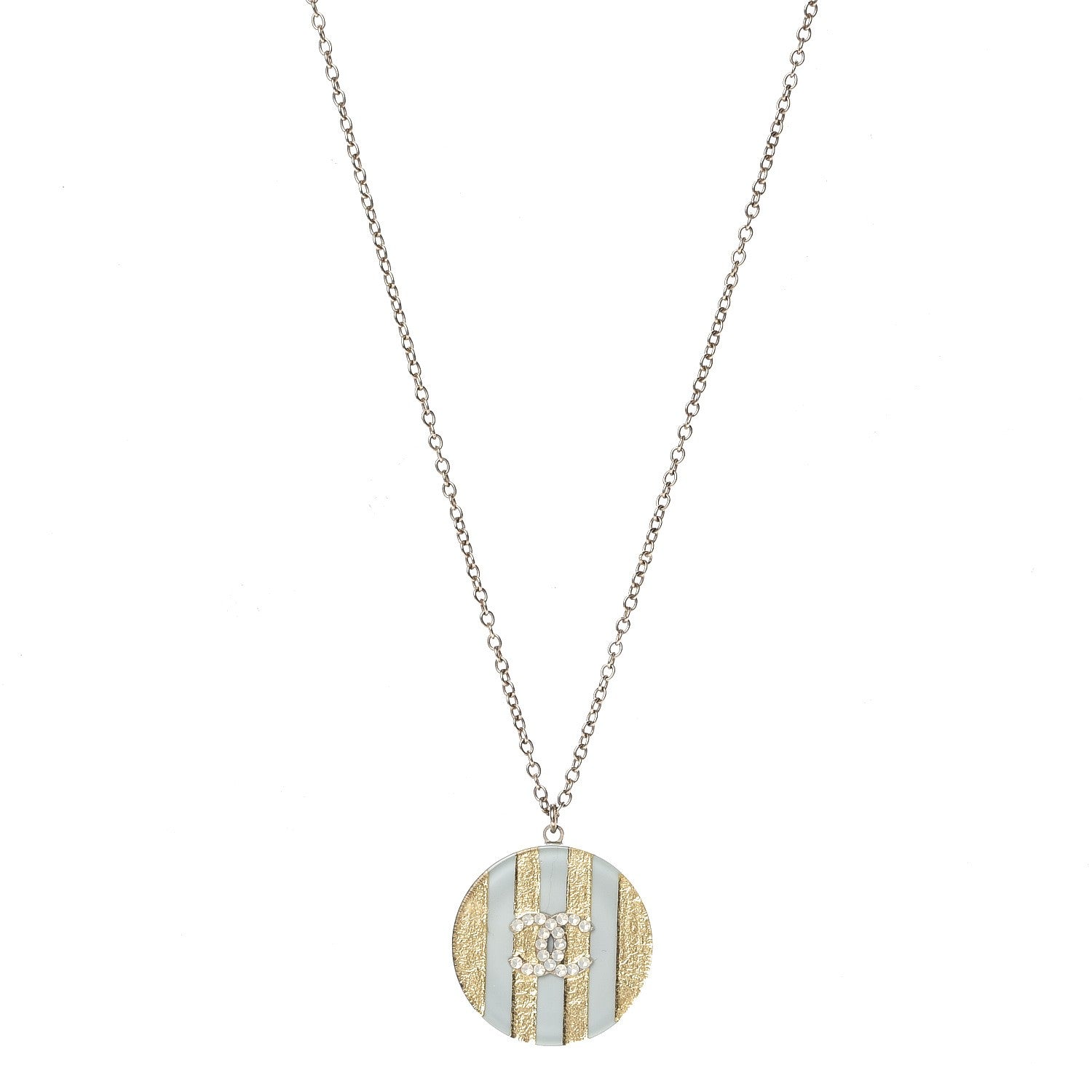 Chanel Enamel Striped CC Necklace Light Blue Gold 5 of 8