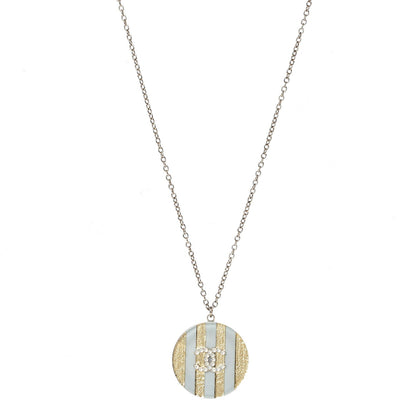 Chanel Enamel Striped CC Necklace Light Blue Gold 5 of 8