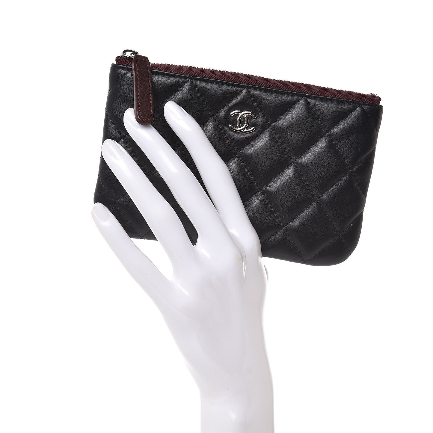 Lambskin Quilted Small Cosmetic Case Black