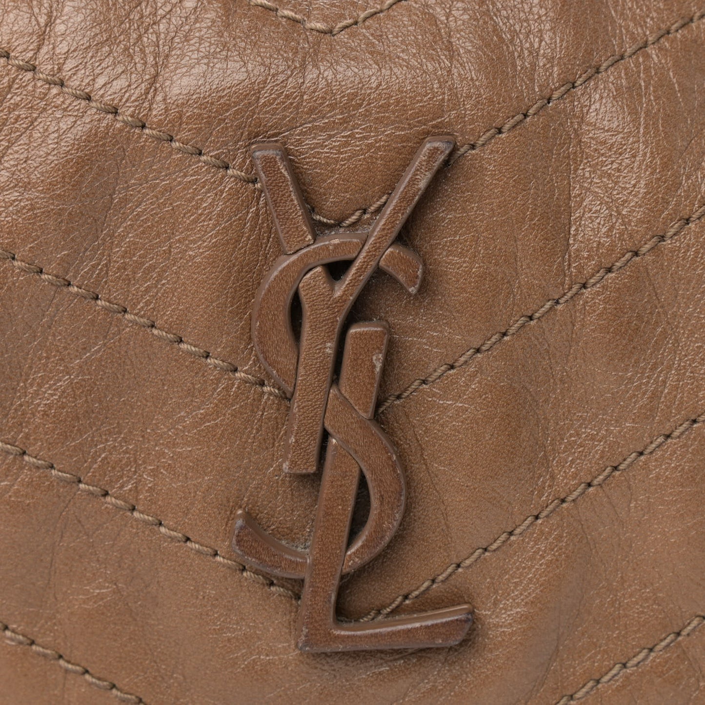 Crinkled Calfskin Matelasse Monogram Medium Niki Chain Satchel Tan Brown
