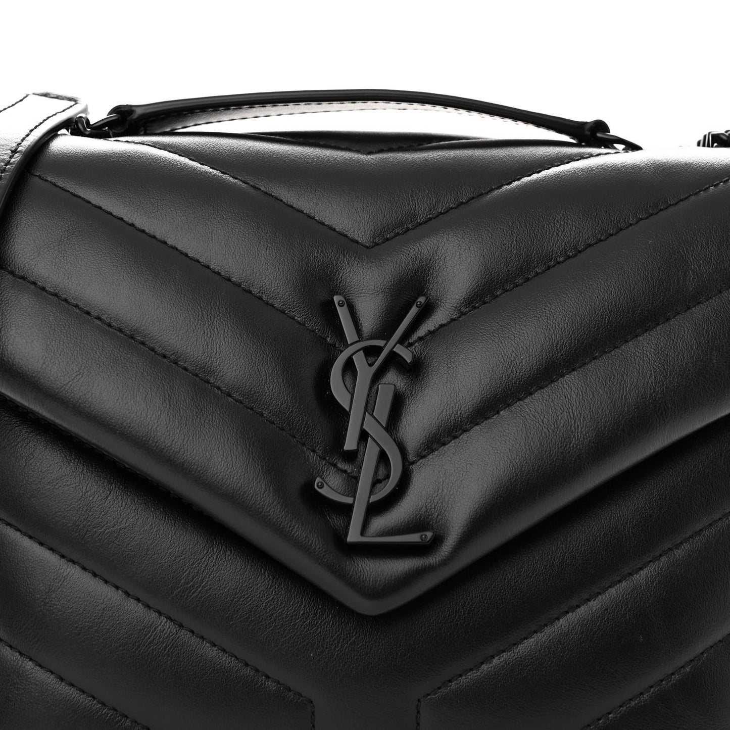 Calfskin Y Quilted Monogram Monochrome Small Loulou Chain Satchel Black