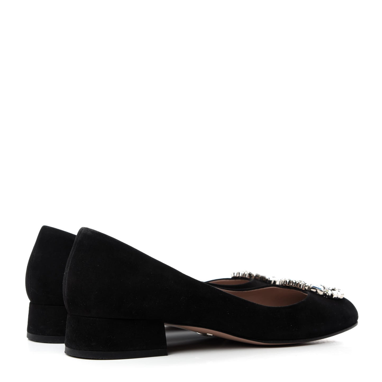 Suede Crystal Interlocking G Low Heel Pumps 38 Black