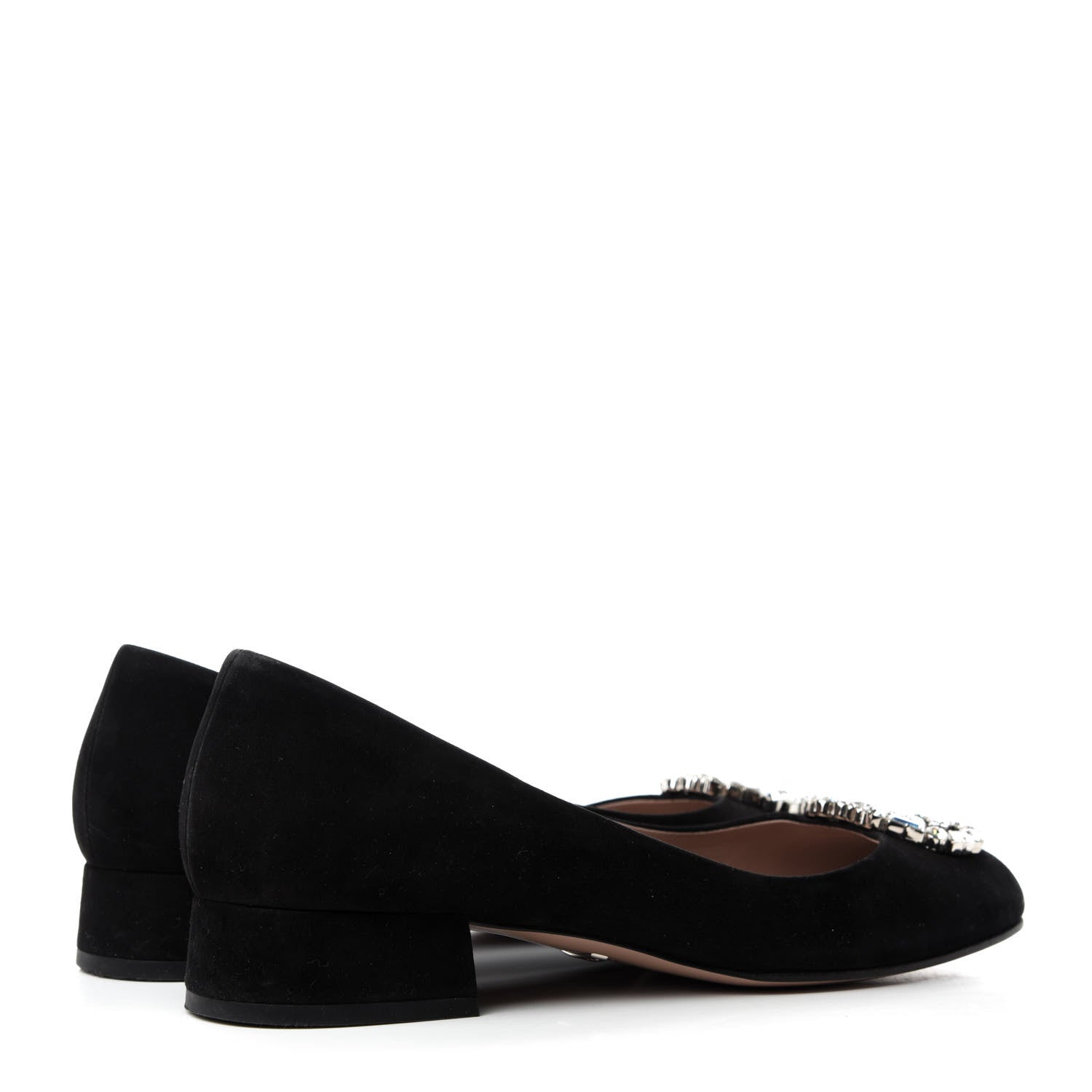Gucci Suede Crystal Interlocking G Low Heel Pumps 38 Black 4 of 11