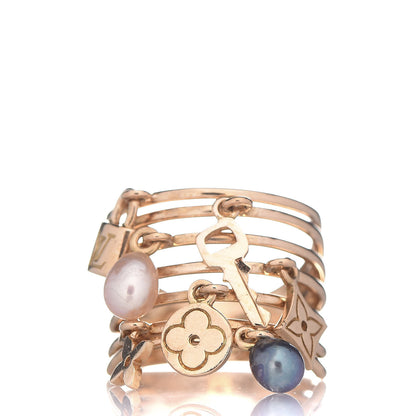 Louis Vuitton 18K Yellow Gold Freshwater Pearl Monogram Charm Ring 54 6.75 1 of 5