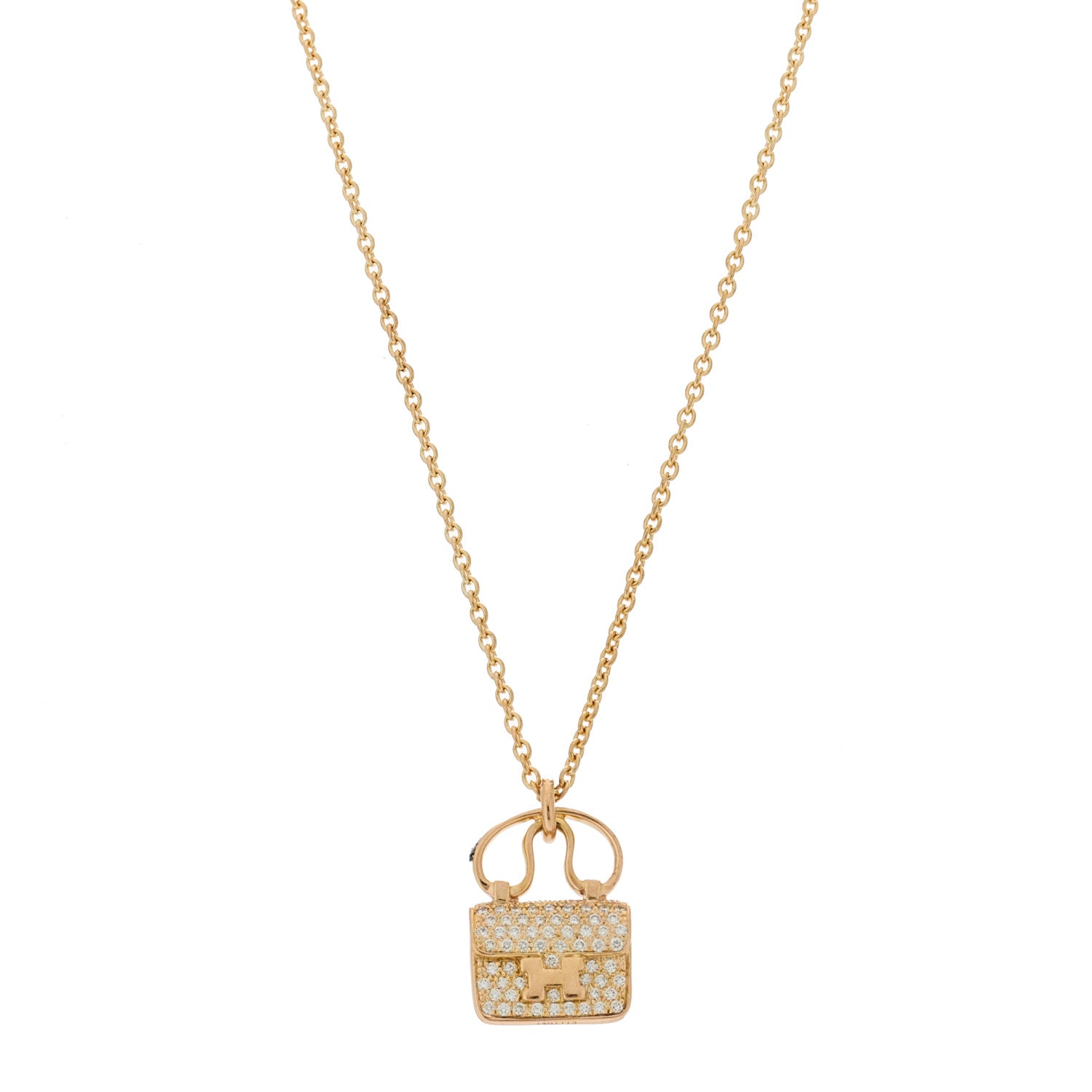Hermes 18K Rose Gold Diamond Constance Amulette Pendant Necklace 1 of 5