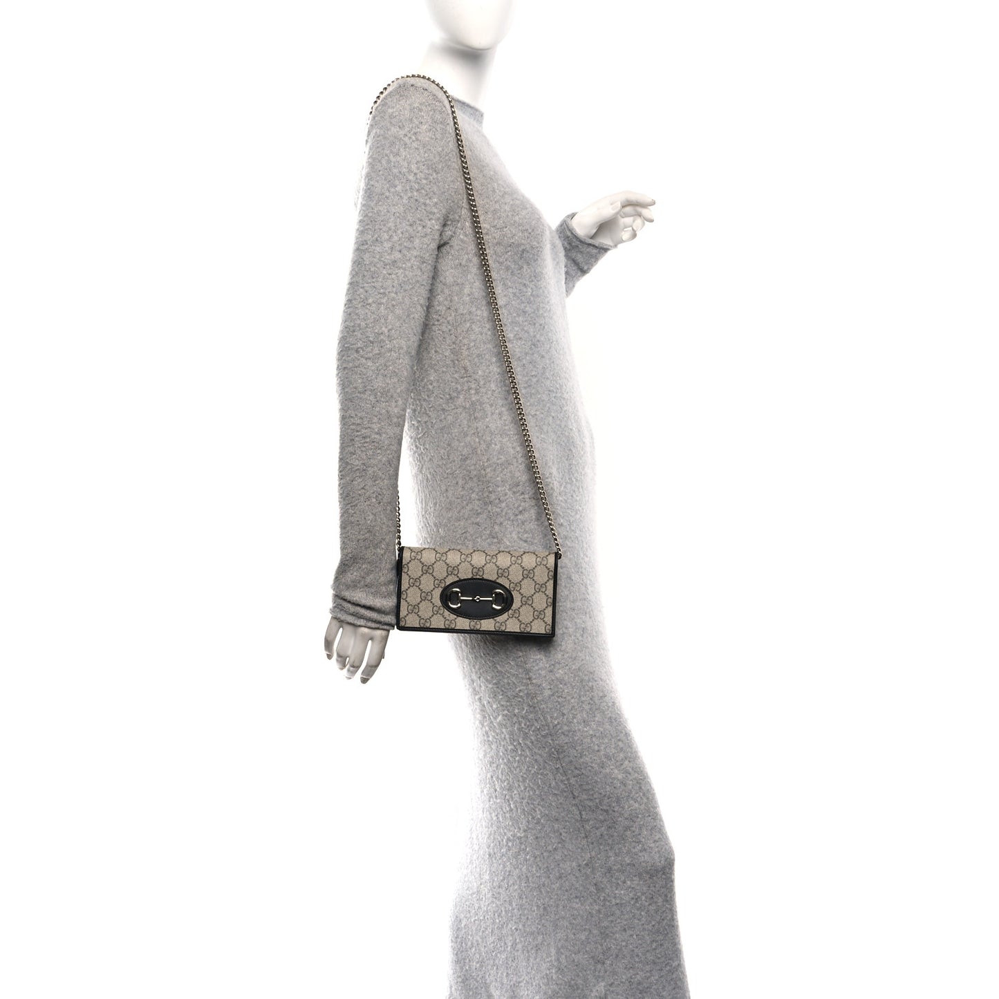 GG Supreme Monogram Azalea Calfskin Horsebit 1955 Wallet On Chain Beige Black