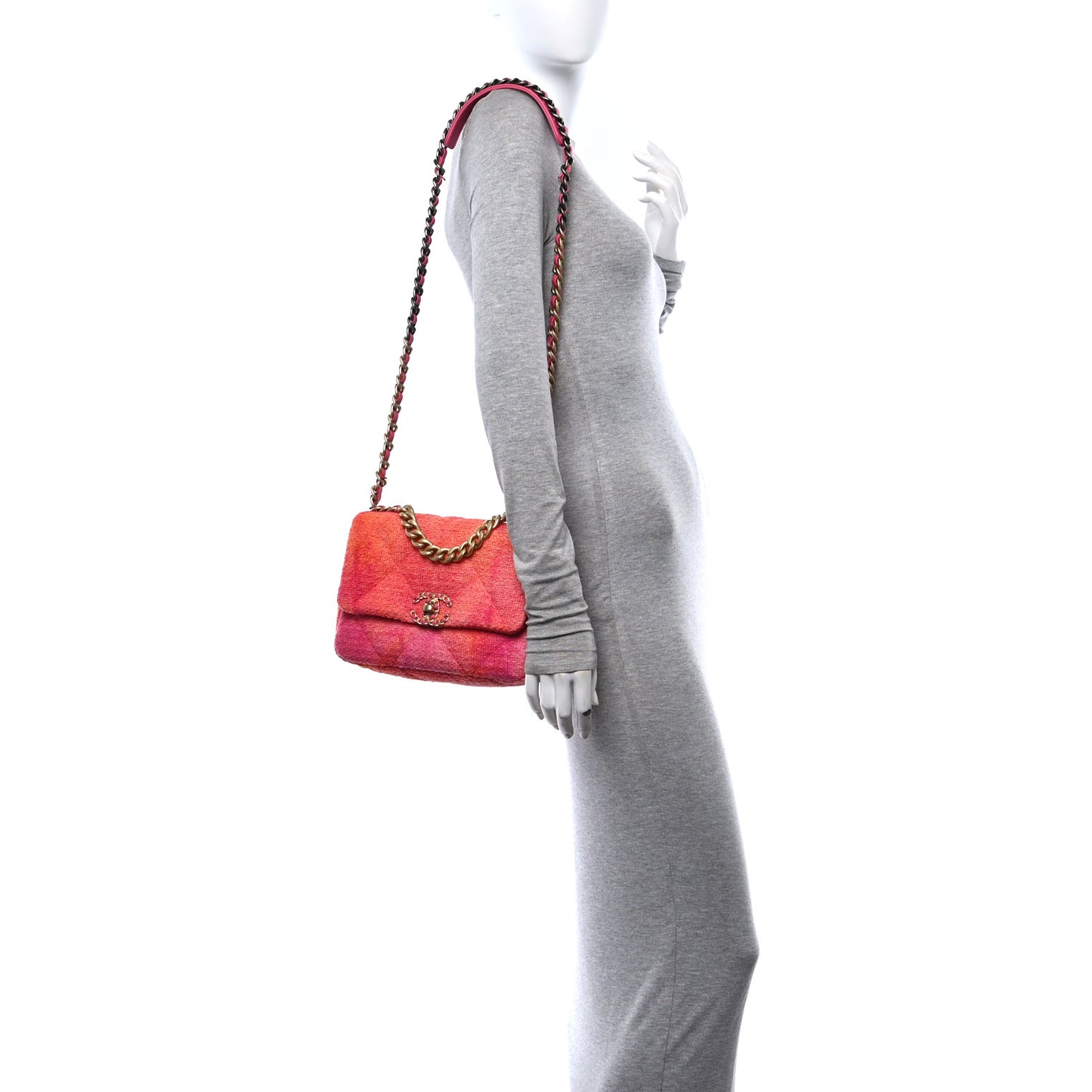 Tweed Quilted Medium Chanel 19 Flap Coral Pink