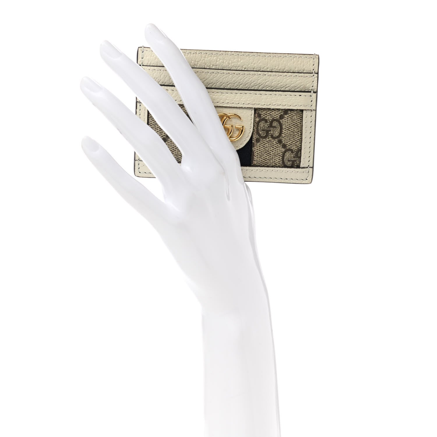 Gucci GG Supreme Monogram Textured Calfskin Web Ophidia Card Holder Beige Ebony Mystic White 2 of 7