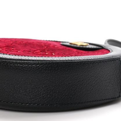 Gucci Velvet GG Monogram Textured Calfskin Round Shoulder Bag Red Cipria Black 10 of 11