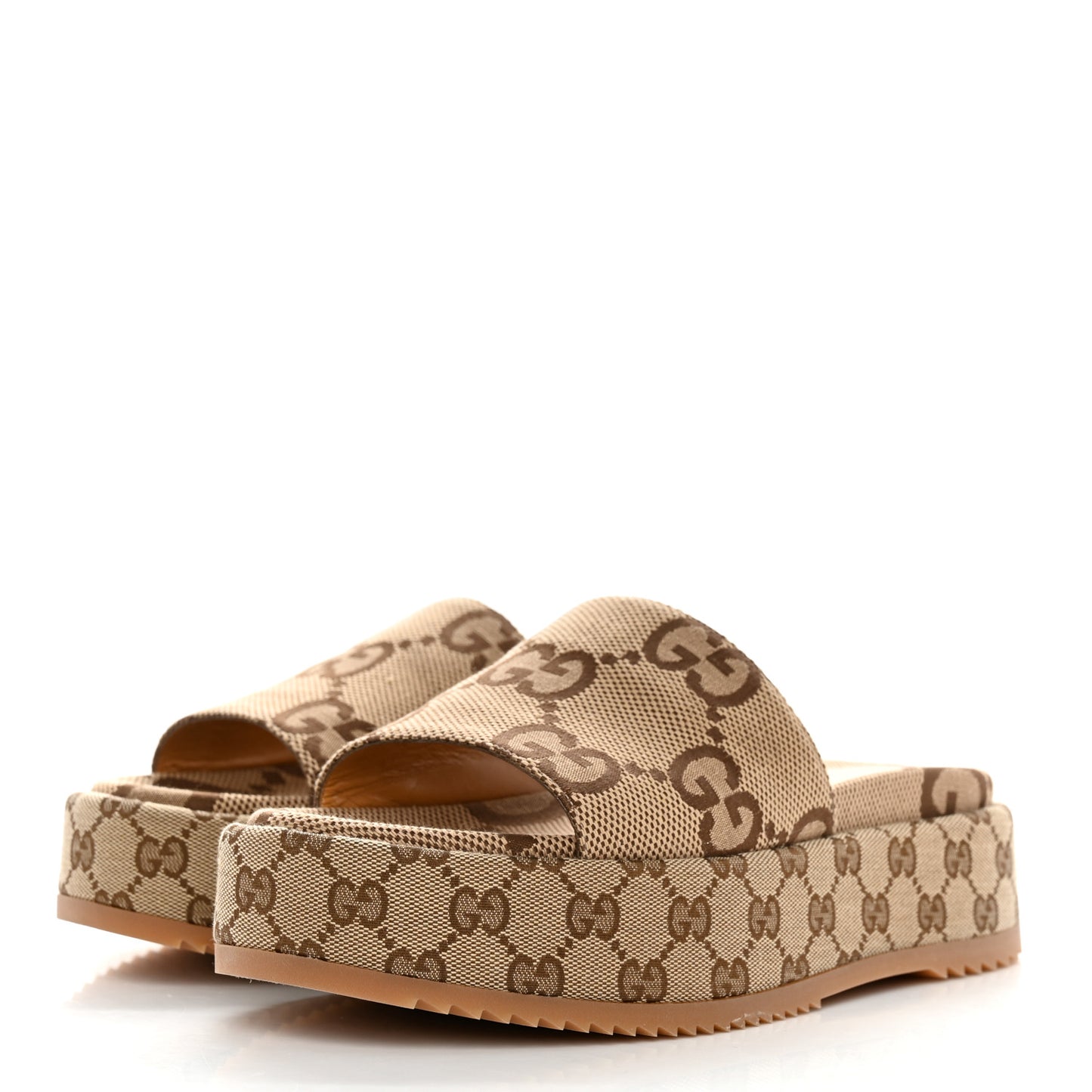 Monogram Maxi GG Angelina Platform 55mm Slide Sandals 40 Camel Ebony