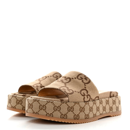 Gucci Monogram Maxi GG Angelina Platform 55mm Slide Sandals 40 Camel Ebony 3 of 9