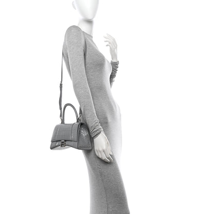 Balenciaga Shiny Calfskin Crocodile Embossed Small Hourglass Top Handle Bag Balenciaga Grey 2 of 10
