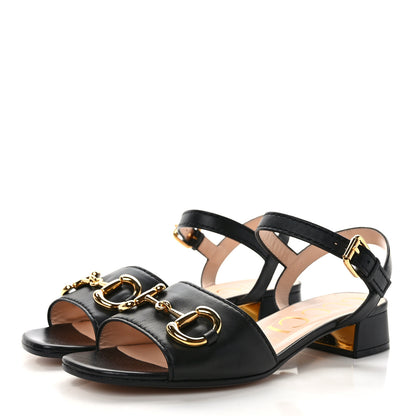 Gucci Nappa Charlotte Horsebit Block Heel 45mm Sandals 39 Black 3 of 8