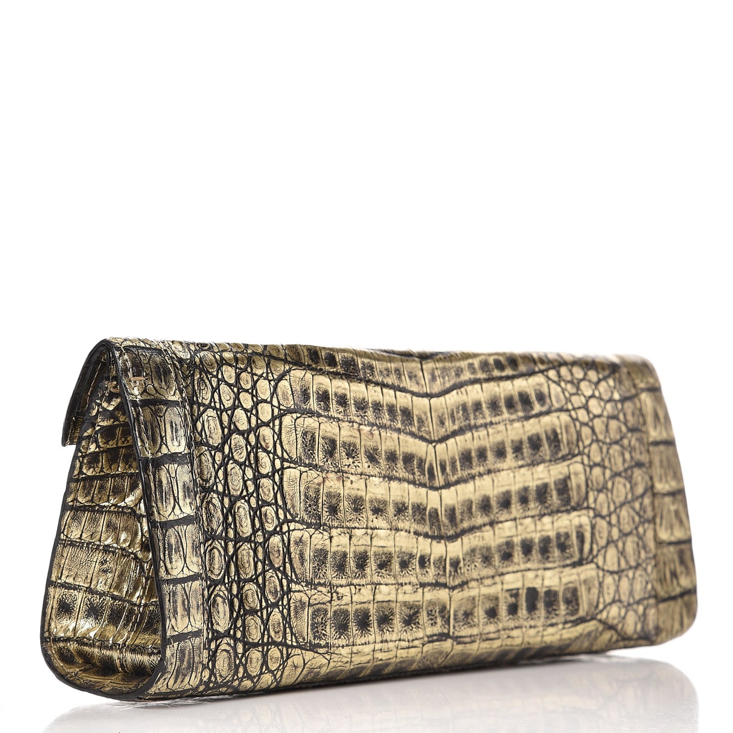 Metallic Crocodile Clutch Black Gold