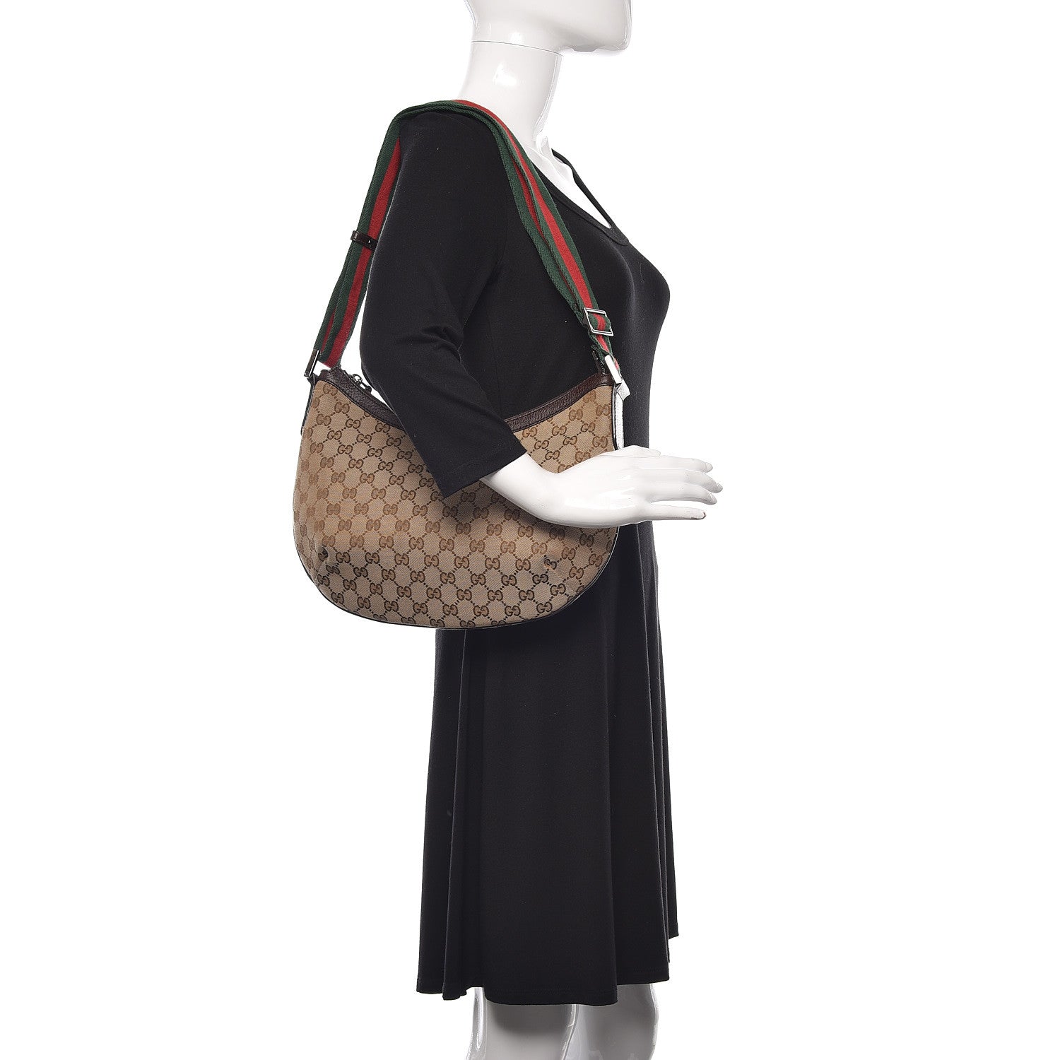 Gucci Monogram Web Medium Half Moon Hobo Dark Brown 2 of 11