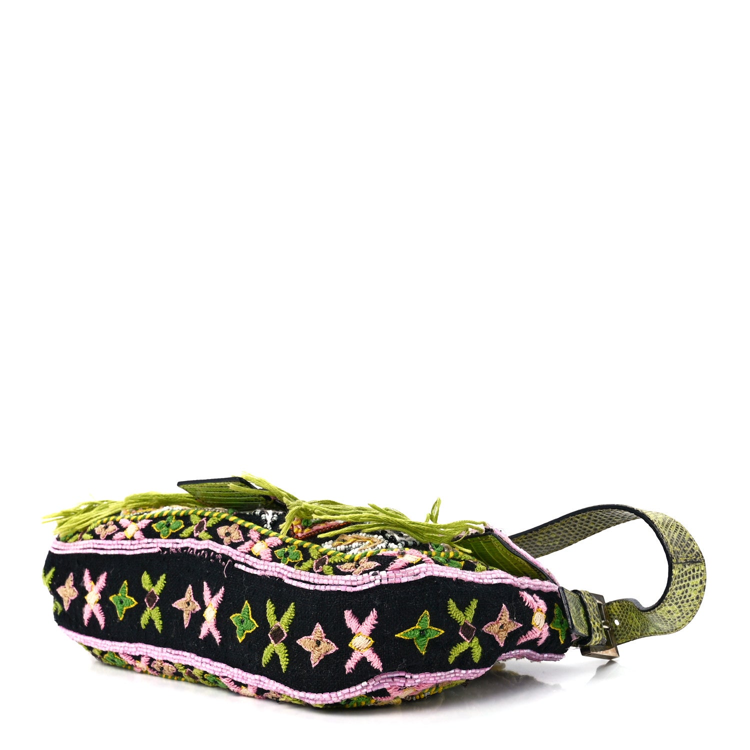 Fendi Satin Lizard Beaded Baguette Black Multicolor 9 of 11