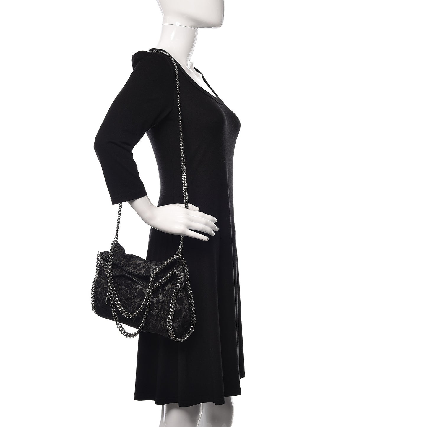 Shaggy Deer Leopard Print Mini Falabella Tote Black