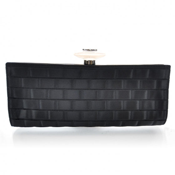 Satin Ribbon Framed Clutch Black