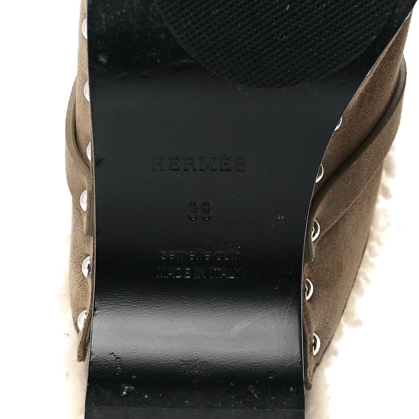 Suede Goatskin Woolskin Carlotta Mules 38 Beige Gobi