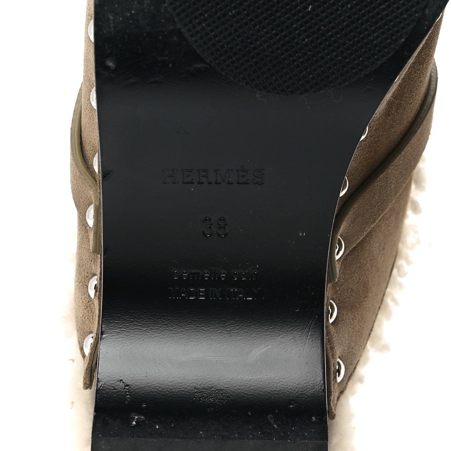 Hermes Suede Goatskin Woolskin Carlotta Mules 38 Beige Gobi 7 of 10