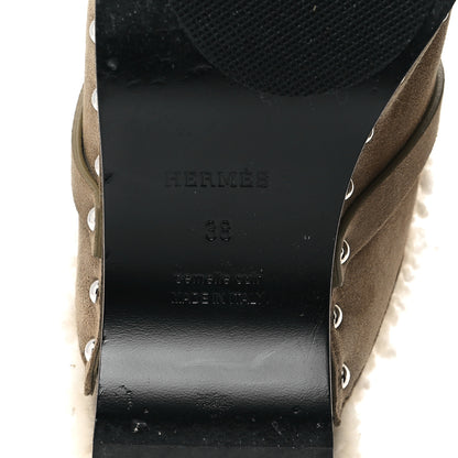 Hermes Suede Goatskin Woolskin Carlotta Mules 38 Beige Gobi 7 of 10