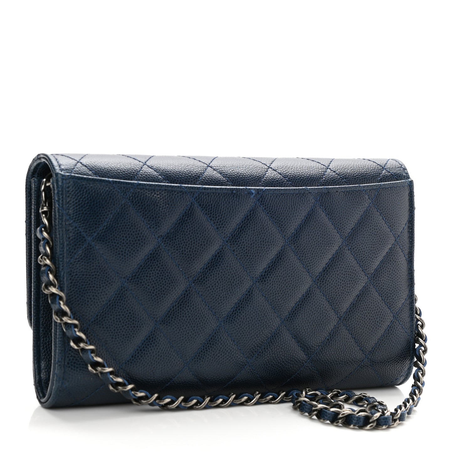 Caviar Quilted Wallet on Removable Chain Navy